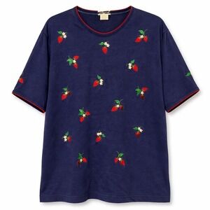 Vintage Cottagecore Strawberry Embroidered Top Womens Size M Grannycore Twee